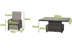 SIENA GARDEN Corido Garten-Essgruppe, charcoal, Alu / Gardino®-Geflecht, 6 Relaxsessel, stufenloser Lifttisch 160x90x47-71cm