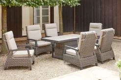 SIENA GARDEN Corido Garten-Essgruppe, charcoal, Alu / Gardino®-Geflecht, 6 Loungesessel, stufenloser Lifttisch 160x90x47-71cm