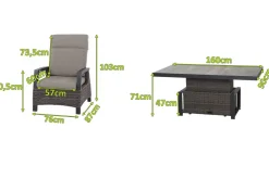 SIENA GARDEN Corido Garten-Essgruppe, charcoal, Alu / Gardino®-Geflecht, 6 Loungesessel, stufenloser Lifttisch 160x90x47-71cm