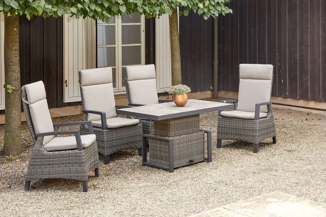 SIENA GARDEN Corido Garten-Essgruppe, charcoal, Alu / Gardino®-Geflecht, 4 Diningsessel, stufenloser Lifttisch 130x 75 x 47-71 cm