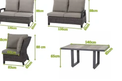 SIENA GARDEN Corido Gartenlounge, charcoal, Alu/Gardino®-Geflecht, 5 Personen, Loungetisch 140x85cm