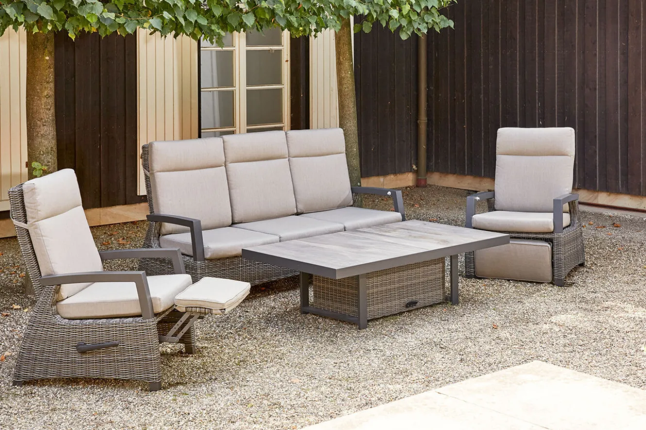 SIENA GARDEN Corido Gartenlounge, charcoal, Alu/Gardino®-Geflecht, 2 Relaxsessel + 3er Sofa, stufenloser Lifttisch 160x90x47-71cm