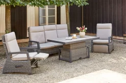 SIENA GARDEN Corido Gartenlounge, charcoal, Alu/Gardino®-Geflecht, 2 Relaxsessel + 3er Sofa, stufenloser Lifttisch 160x90x47-71cm