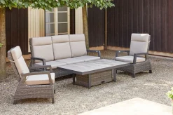 SIENA GARDEN Corido Gartenlounge, charcoal, Alu/Gardino®-Geflecht, 2 Loungesessel + 3er Sofa, stufenloser Lifttisch 160x90x47-71cm