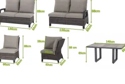 SIENA GARDEN Corido Gartenlounge, charcoal, Alu/Gardino®-Geflecht, 6 Personen, Loungetisch 140x85cm