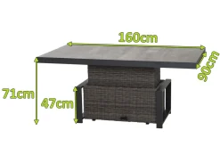SIENA GARDEN Corido Lifttisch, charcoal, Alu/Gardino®-Geflecht, 160 x 90 cm, höhenverstellbar
