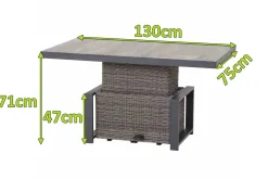 SIENA GARDEN Corido Lifttisch, charcoal, Alu/Gardino®-Geflecht, 130 x 75 cm, höhenverstellbar