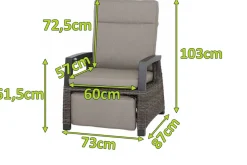 SIENA GARDEN Corido Relaxsessel, charcoal, Alu / Gardino®-Geflecht, 73x87x103 cm, verstellbar