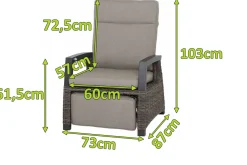 SIENA GARDEN Corido Relaxsessel, charcoal, Alu / Gardino®-Geflecht, 73x87x103 cm, verstellbar