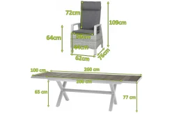 SIENA GARDEN Corido/Sincro Garten-Essgruppe, ice grey/weiß grau, Alu/Gardino®-Geflecht/Keramik, Ausziehtisch 200/260x100 cm, 6 Diningsessel