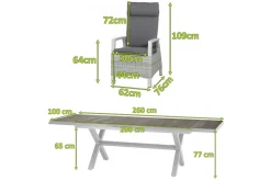 SIENA GARDEN Corido/Sincro Garten-Essgruppe, ice grey/weiß grau, Alu/Gardino®-Geflecht/Keramik, Ausziehtisch 200/260x100 cm, 6 Diningsessel