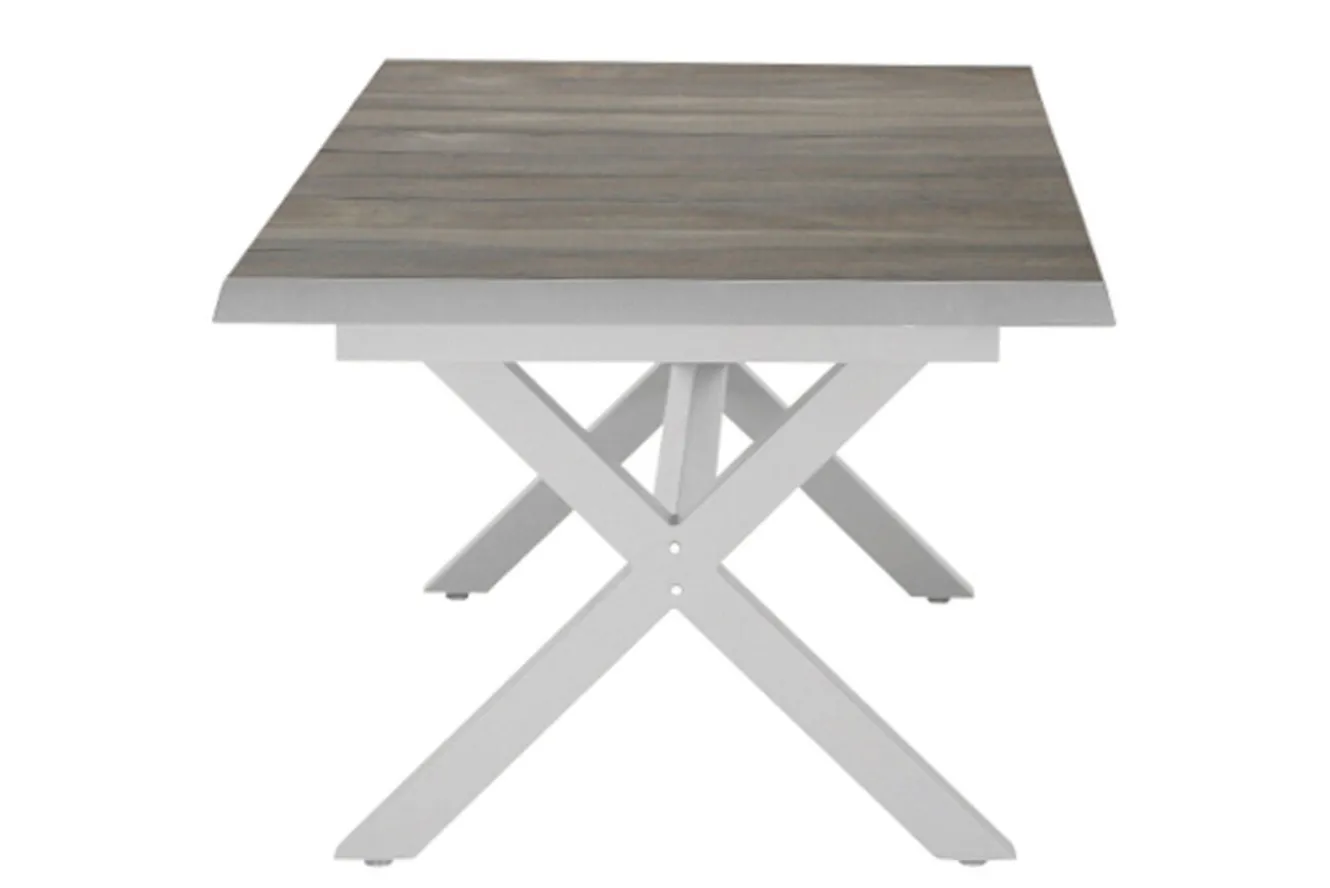 SIENA GARDEN Corido/Sincro Garten-Essgruppe, ice grey/weiß grau, Alu/Gardino®-Geflecht/Keramik, Ausziehtisch 200/260x100 cm, 8 Dining Move Sessel