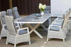 SIENA GARDEN Corido/Sincro Garten-Essgruppe, ice grey/weiß grau, Alu/Gardino®-Geflecht/Keramik, Ausziehtisch 200/260x100 cm, 8 Dining Move Sessel