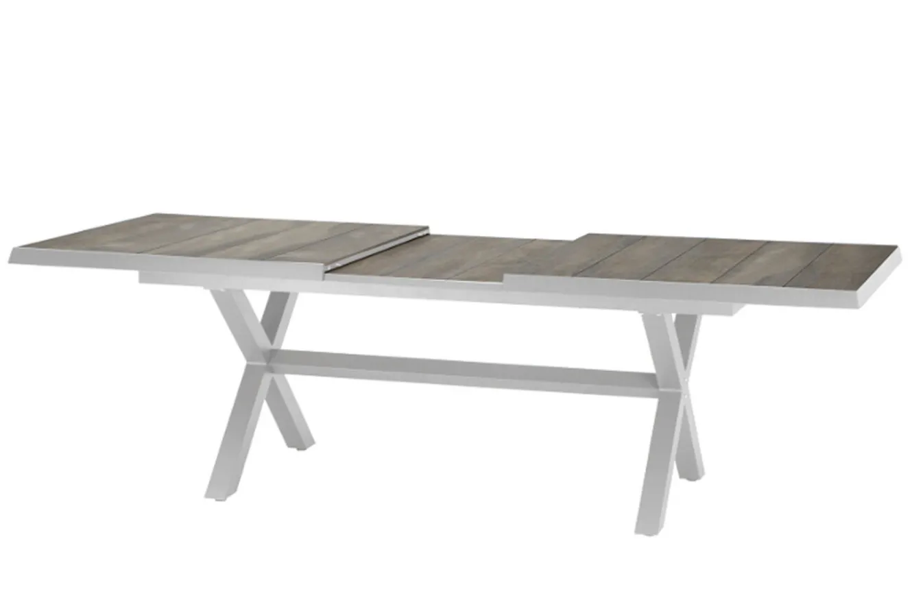 SIENA GARDEN Corido/Sincro Garten-Essgruppe, ice grey/weiß grau, Alu/Gardino®-Geflecht/Keramik, Ausziehtisch 200/260x100 cm, 8 Dining Move Sessel