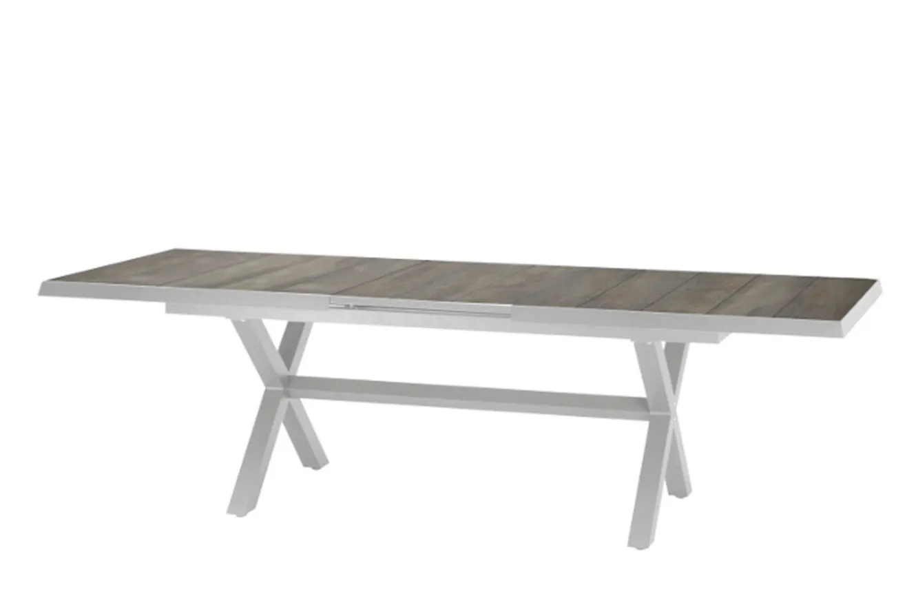 SIENA GARDEN Corido/Sincro Garten-Essgruppe, ice grey/weiß grau, Alu/Gardino®-Geflecht/Keramik, Ausziehtisch 200/260x100 cm, 8 Dining Move Sessel