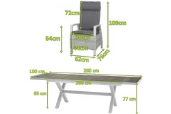 SIENA GARDEN Corido/Sincro Garten-Essgruppe, ice grey/weiß grau, Alu/Gardino®-Geflecht/Keramik, Ausziehtisch 200/260x100 cm, 4 Dining Move Sessel