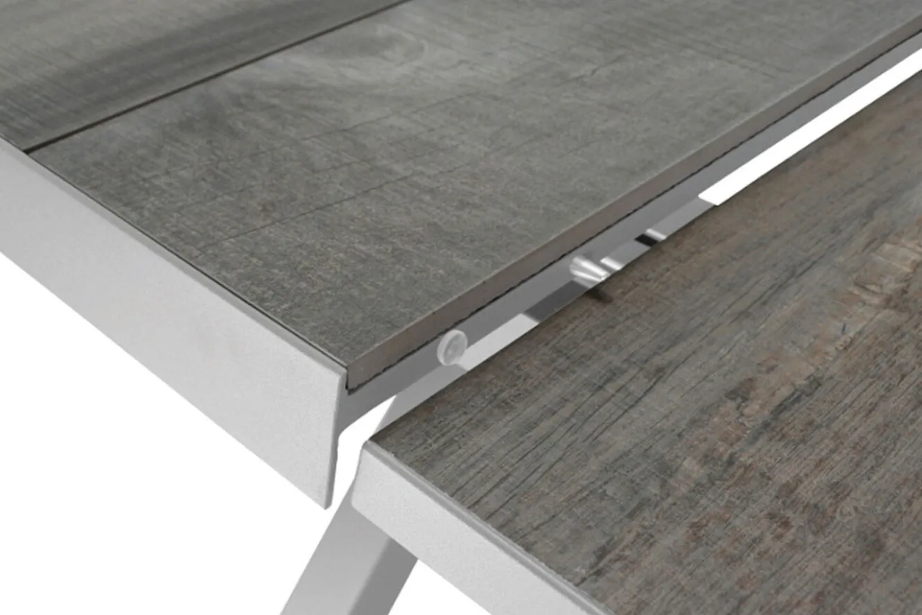 SIENA GARDEN Corido/Sincro Garten-Essgruppe, ice grey/weiß grau, Alu/Gardino®-Geflecht/Keramik, Ausziehtisch 200/260x100 cm, 4 Dining Move Sessel