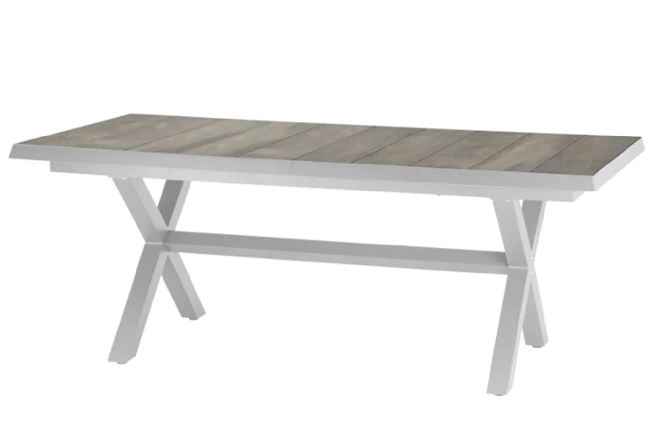 SIENA GARDEN Corido/Sincro Garten-Essgruppe, ice grey/weiß grau, Alu/Gardino®-Geflecht/Keramik, Ausziehtisch 200/260x100 cm, 4 Dining Move Sessel