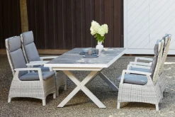 SIENA GARDEN Corido/Sincro Garten-Essgruppe, ice grey/weiß grau, Alu/Gardino®-Geflecht/Keramik, Ausziehtisch 200/260x100 cm, 4 Dining Move Sessel