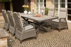 SIENA GARDEN Corido / Sincro Garten-Essgruppe, charcoal, Alu / Gardino®-Geflecht, 6 Diningsessel, Ausziehtisch 200/260 x 100 cm
