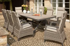 SIENA GARDEN Corido / Sincro Garten-Essgruppe, charcoal, Alu / Gardino®-Geflecht, 8 Diningsessel, Ausziehtisch 200/260 x 100 cm