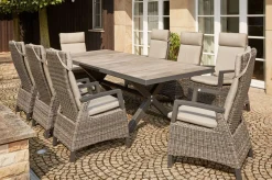 SIENA GARDEN Corido / Sincro Garten-Essgruppe, charcoal, Alu / Gardino®-Geflecht, 8 Diningsessel, Ausziehtisch 200/260 x 100 cm