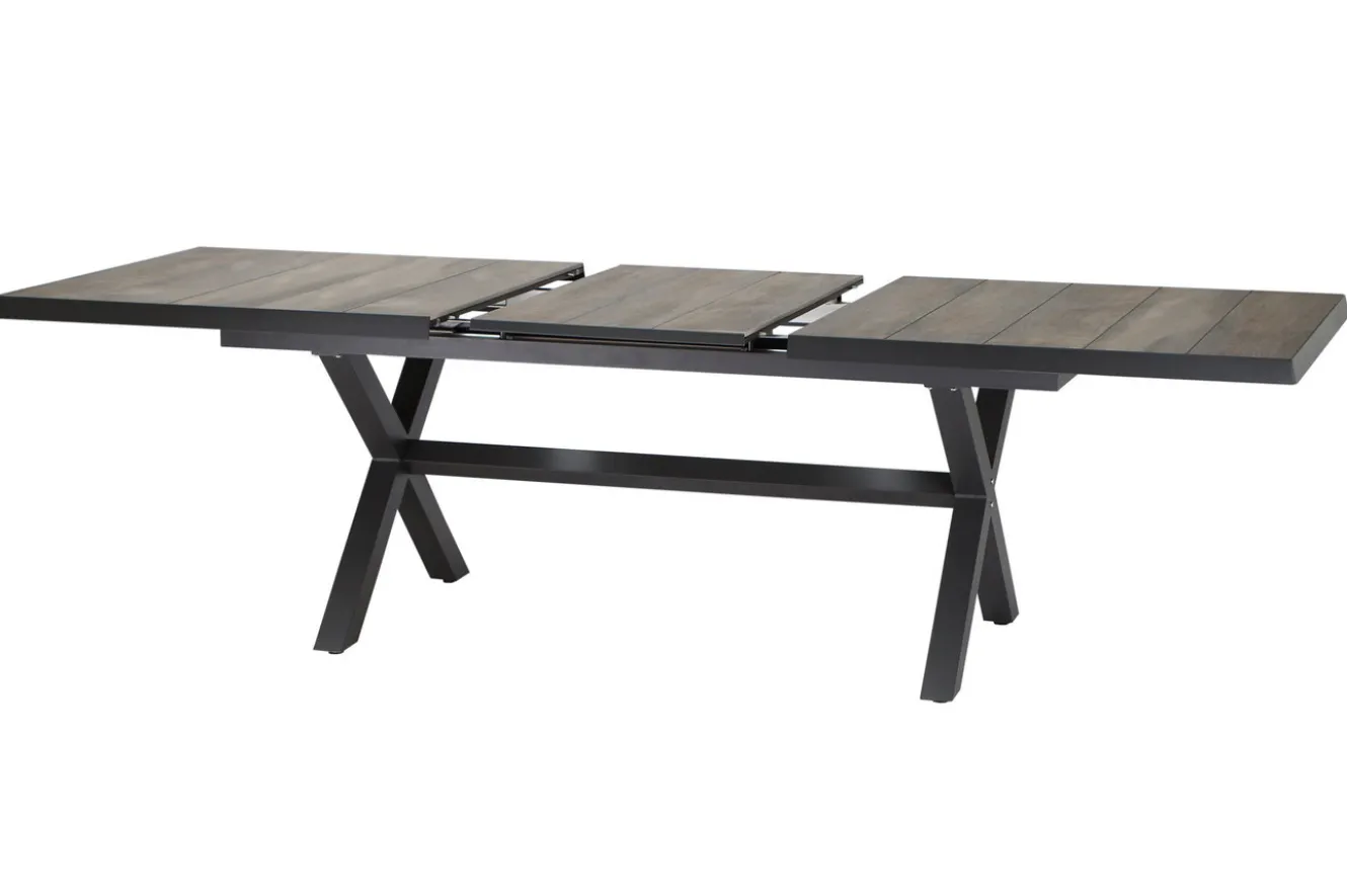 SIENA GARDEN Corido / Sincro Garten-Essgruppe, charcoal, Alu / Gardino®-Geflecht, 4 Diningsessel, Ausziehtisch 200/260x 100 cm