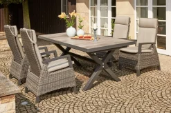 SIENA GARDEN Corido / Sincro Garten-Essgruppe, charcoal, Alu / Gardino®-Geflecht, 4 Diningsessel, Ausziehtisch 200/260x 100 cm