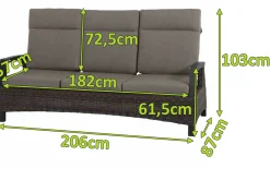 SIENA GARDEN Corido 3-Sitzer Sofa, charcoal, Alu / Gardino®-Geflecht, 206x87x103 cm, verstellb. Rückenlehnen