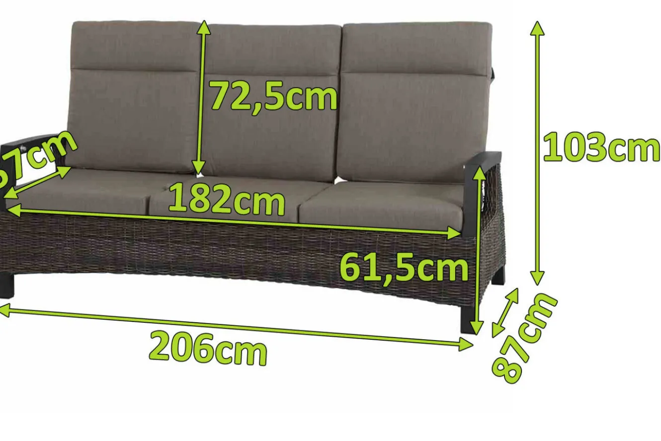 SIENA GARDEN Corido 3-Sitzer Sofa, charcoal, Alu / Gardino®-Geflecht, 206x87x103 cm, verstellb. Rückenlehnen