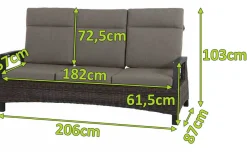 SIENA GARDEN Corido 3-Sitzer Sofa, charcoal, Alu / Gardino®-Geflecht, 206x87x103 cm, verstellb. Rückenlehnen