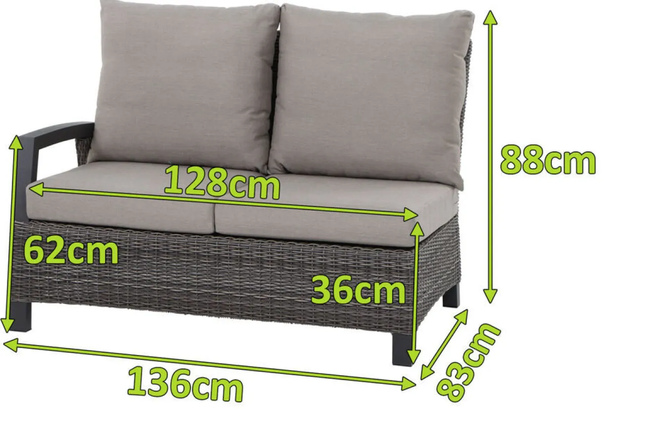 SIENA GARDEN Corido 2-Sitzer Sofa, charcoal, Alu / Gardino®-Geflecht, 136x83x88 cm, Armlehne rechts