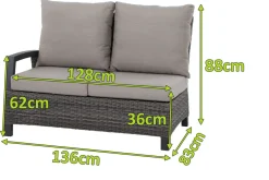 SIENA GARDEN Corido 2-Sitzer Sofa, charcoal, Alu / Gardino®-Geflecht, 136x83x88 cm, Armlehne rechts