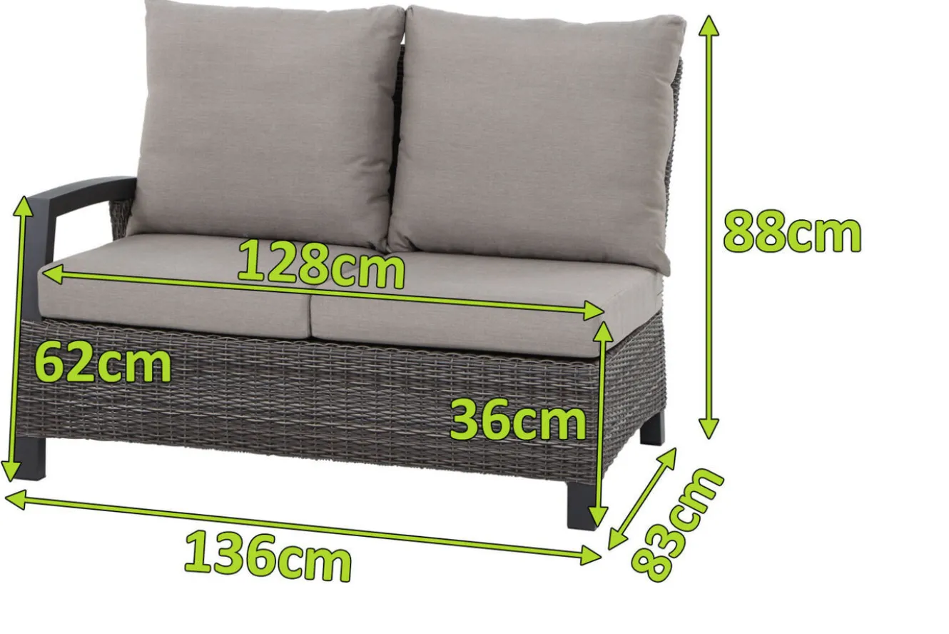 SIENA GARDEN Corido 2-Sitzer Sofa, charcoal, Alu / Gardino®-Geflecht, 136x83x88 cm, Armlehne rechts