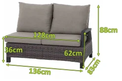 SIENA GARDEN Corido 2-Sitzer Sofa, charcoal, Alu / Gardino®-Geflecht, 136x83x88 cm, Armlehne links