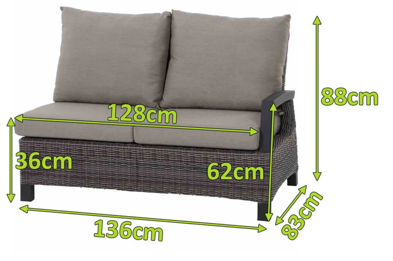 SIENA GARDEN Corido 2-Sitzer Sofa, charcoal, Alu / Gardino®-Geflecht, 136x83x88 cm, Armlehne links