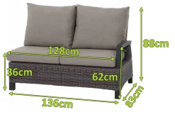 SIENA GARDEN Corido 2-Sitzer Sofa, charcoal, Alu / Gardino®-Geflecht, 136x83x88 cm, Armlehne links