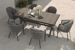 SIENA GARDEN Garten-Essgruppe, anthrazit/dunkelgrau, Alu/Keramik Rope-Geflecht, ausziehbare Tischplatte 200/260 x 100 cm, 6 Diningsessel