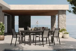 SIENA GARDEN Garten-Essgruppe, anthrazit/grau, Aluminium/Ranotex-Gewebe, Ausziehtisch 180/240 x 100 cm, inkl. 6 Stapelsessel