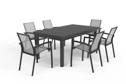 SIENA GARDEN Garten-Essgruppe, anthrazit/grau, Aluminium/Ranotex-Gewebe, Ausziehtisch 180/240 x 100 cm, inkl. 6 Stapelsessel