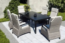 SIENA GARDEN Garten-Essgruppe, anthrazit/grau, Alu/Polyrattan, Ausziehtisch 180/240 x 100 cm, inkl. 6 Diningsessel