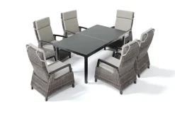 SIENA GARDEN Garten-Essgruppe, anthrazit/grau, Alu/Polyrattan, Ausziehtisch 180/240 x 100 cm, inkl. 6 Diningsessel