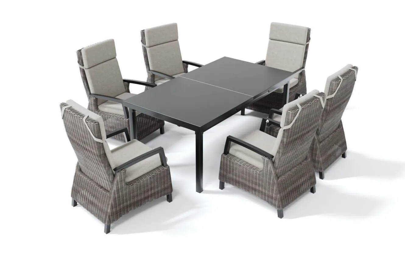 SIENA GARDEN Garten-Essgruppe, anthrazit/grau, Alu/Polyrattan, Ausziehtisch 180/240 x 100 cm, inkl. 6 Diningsessel