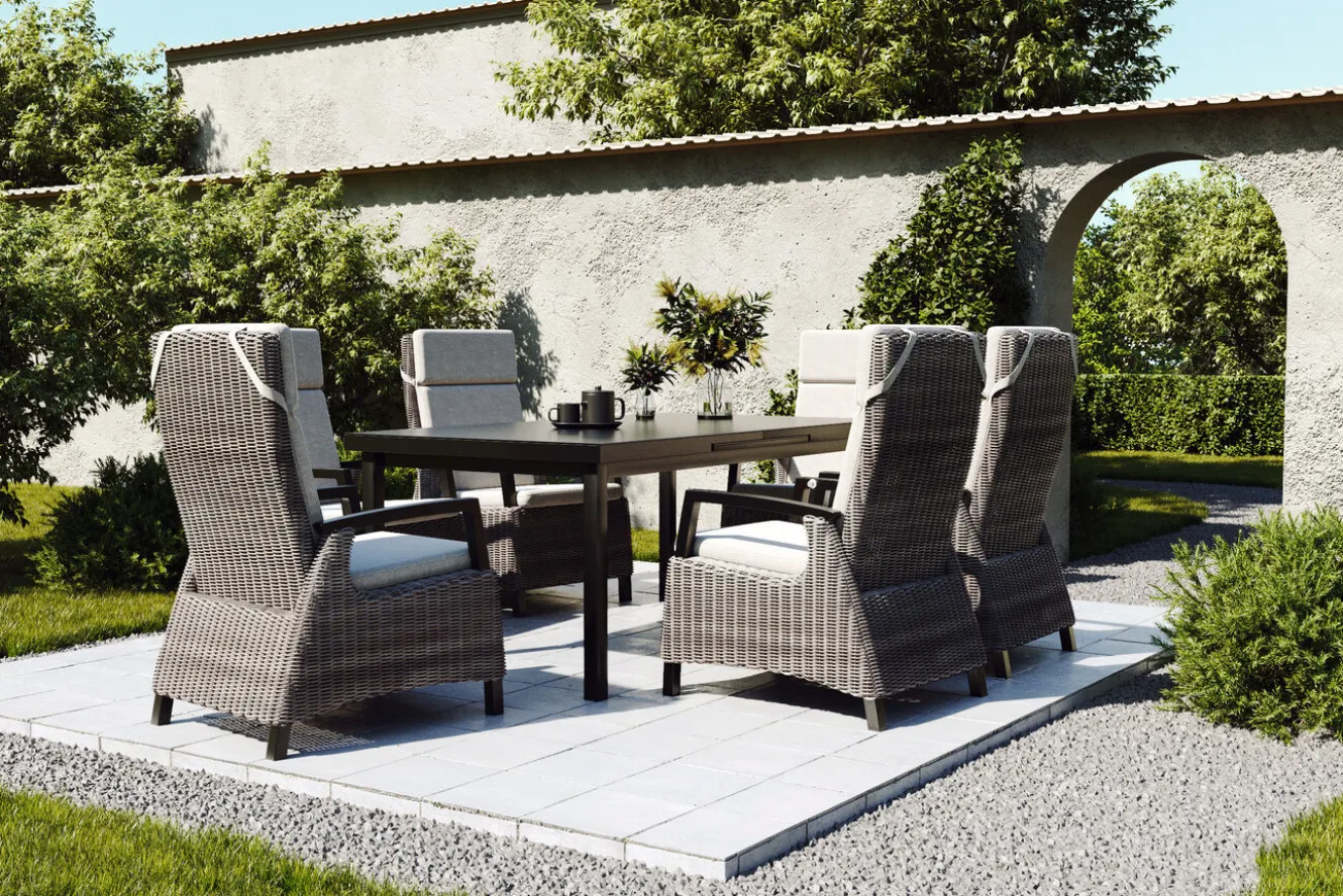 SIENA GARDEN Garten-Essgruppe, anthrazit/grau, Alu/Polyrattan, Ausziehtisch 180/240 x 100 cm, inkl. 6 Diningsessel