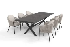 SIENA GARDEN Garten-Essgruppe, anthrazit/beige, Alu/Keramik/Rope-Geflecht, Tisch 200/265 x 100 cm, 6 Diningsessel