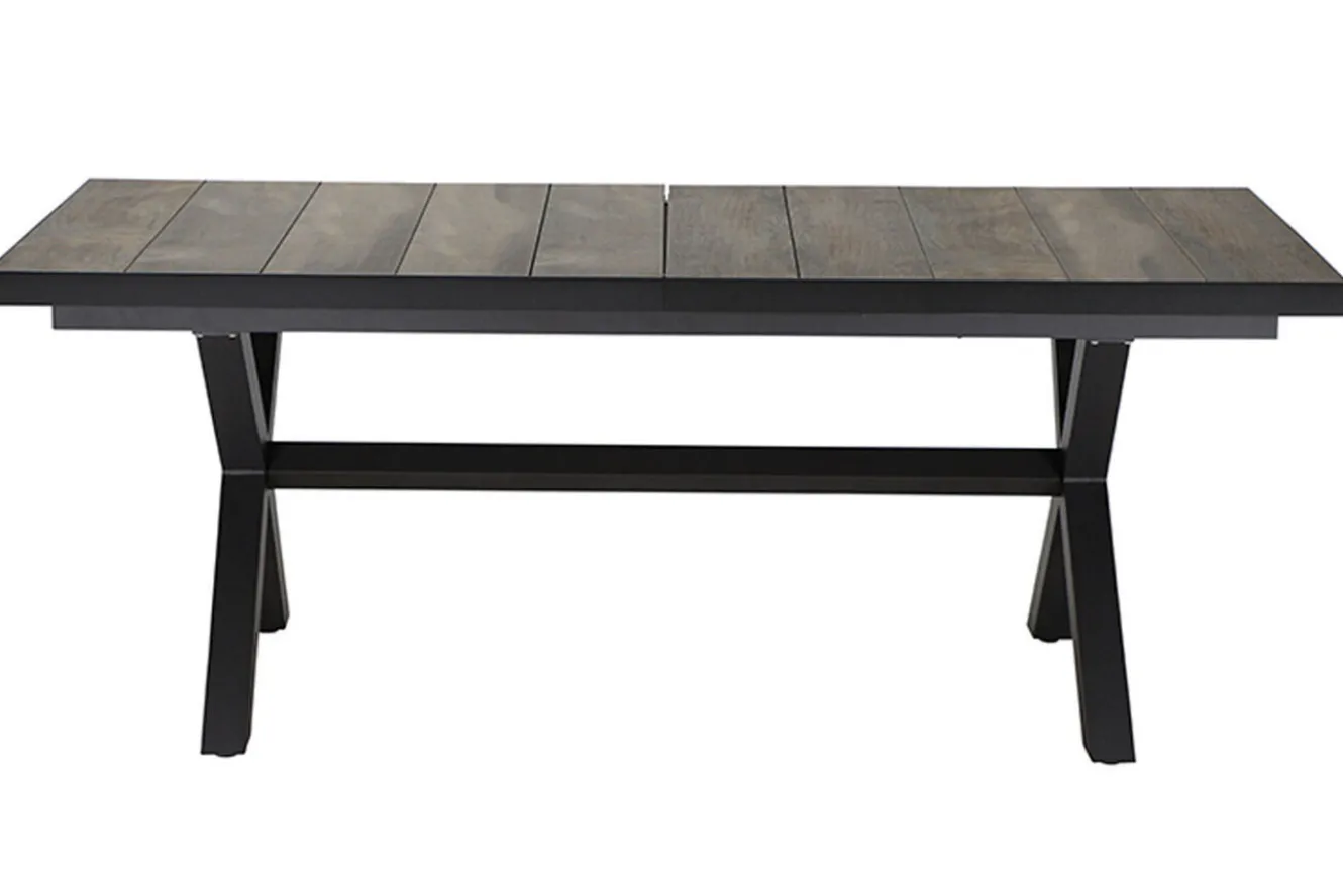 SIENA GARDEN Garten-Essgruppe, anthrazit/beige, Alu/Keramik/Rope-Geflecht, Tisch 200/265 x 100 cm, 6 Diningsessel