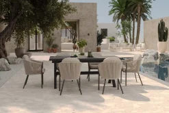 SIENA GARDEN Garten-Essgruppe, anthrazit/beige, Alu/Keramik/Rope-Geflecht, Tisch 200/265 x 100 cm, 6 Diningsessel