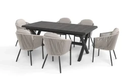 SIENA GARDEN Garten-Essgruppe, anthrazit/beige, Alu/Keramik/Rope-Geflecht, Tisch 200/265 x 100 cm, 6 Diningsessel