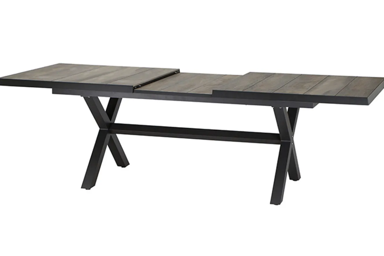 SIENA GARDEN Garten-Essgruppe, anthrazit/grün, Alu/Keramik/Rope-Geflecht, ausziehbarer Tisch 200/260 x 100 cm, 6 Diningsessel