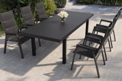 SIENA GARDEN Garten-Essgruppe, anthrazit matt/grau, Alu/Glas/Textilfaser, 180/240 x 100 cm, ausziehbar, stapelbar